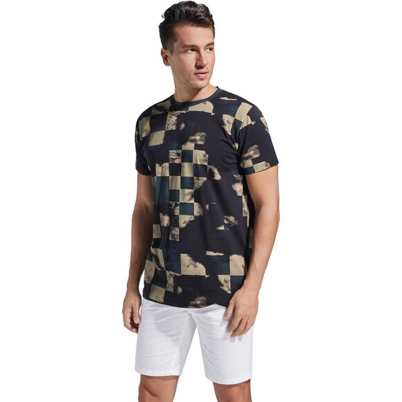 Men Navy Blue Hipster Hip Hop Short Sleeve Print T Shirt Casual Fashion Tee - Picture 4 of 6